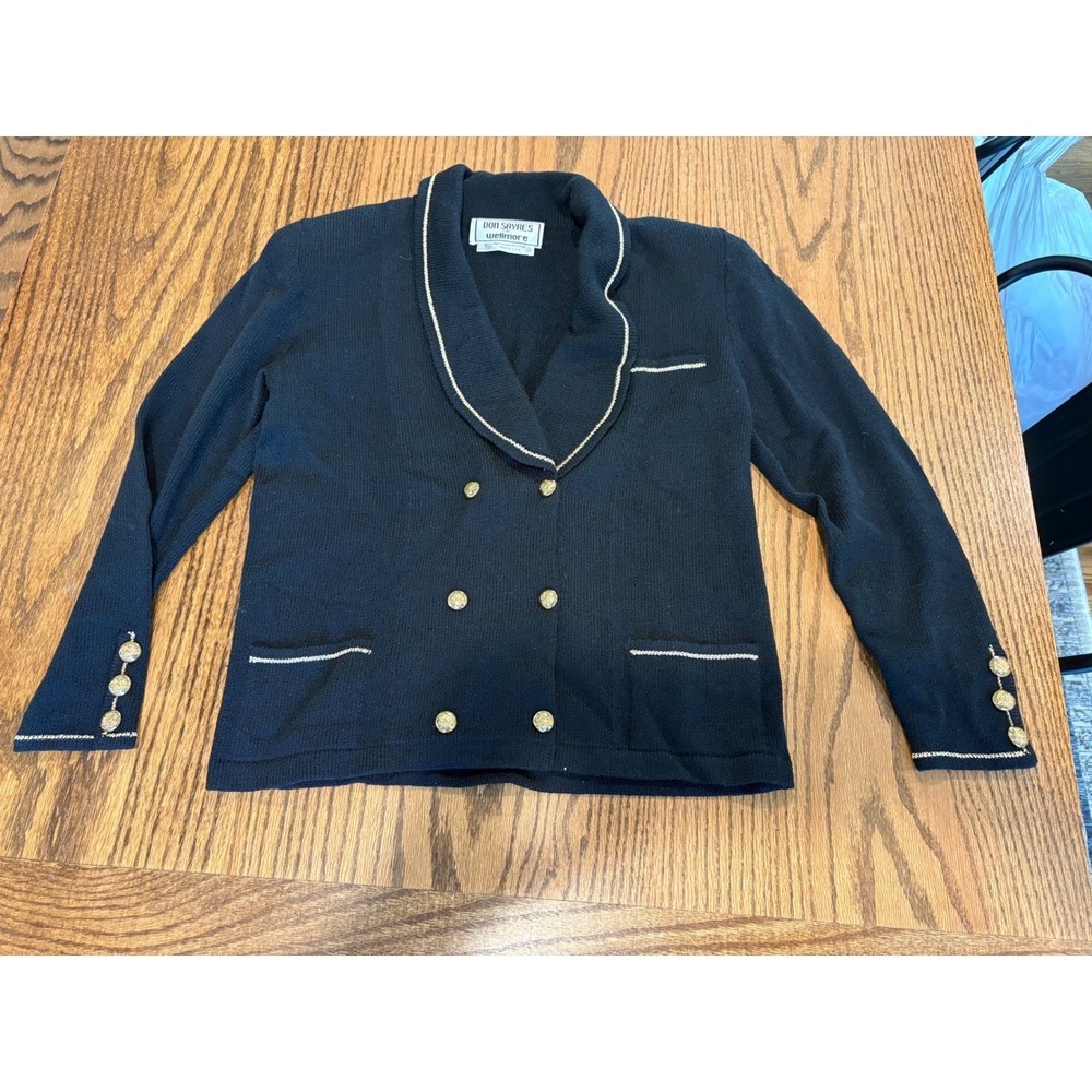 Don Sayres for Wellmore Vintage Navy Wool Knit Gold Button Cardigan Jacket 8